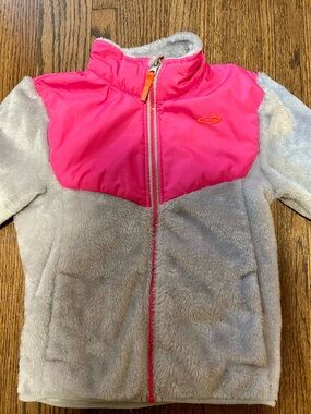 Champion Kids Jacket Size 5 Pink Gray Fleece Full Zip Cozy Warm